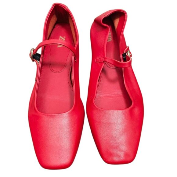 Zara Red Leather Ballet Flats Size EU 39/US 8.5 - Picture 4 of 12